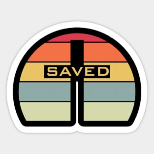 Saved, Cross, Christian, Quote Saying, Vintage Retro Sunset Sticker